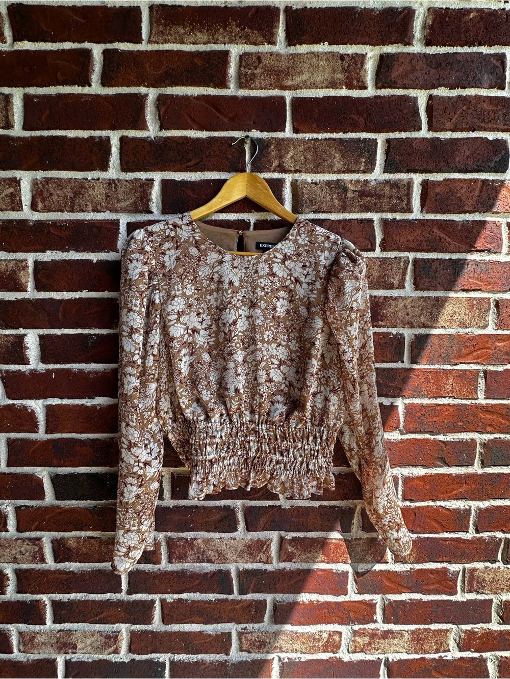 Express Brown Floral Smocked Waist Crop Top